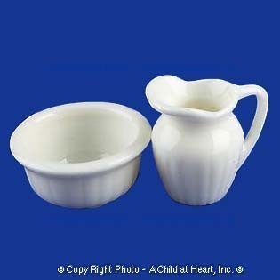 &sect; Sale .50&cent; Off - Dollhouse Ceramic Wash Bowl & Pitcher