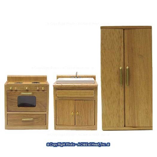 Dollhouse 3 Pc. Oak Kitchen Set